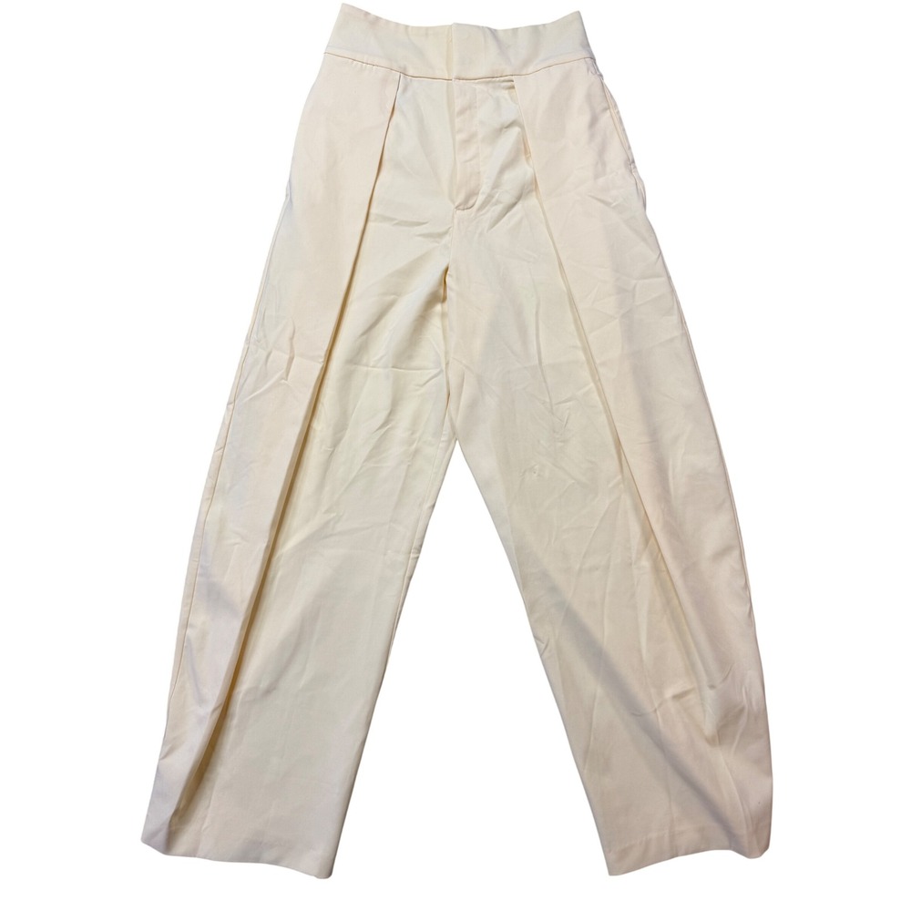 Zara Trousers Womens Small Yellow Excellent Wide Leg Pleated High Waist 4661/413